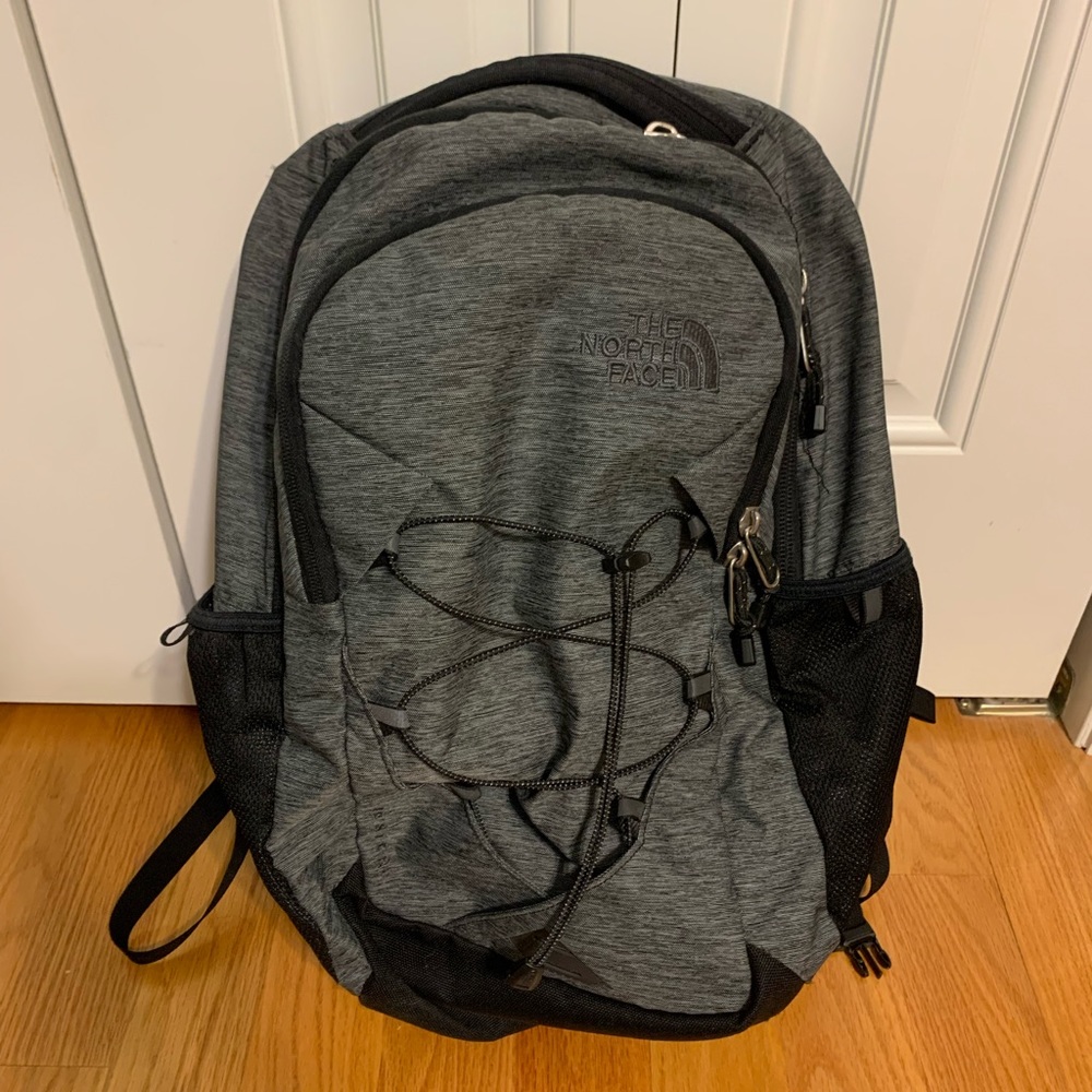 The North Face Gray and Black Backpack with Bungee Cord System